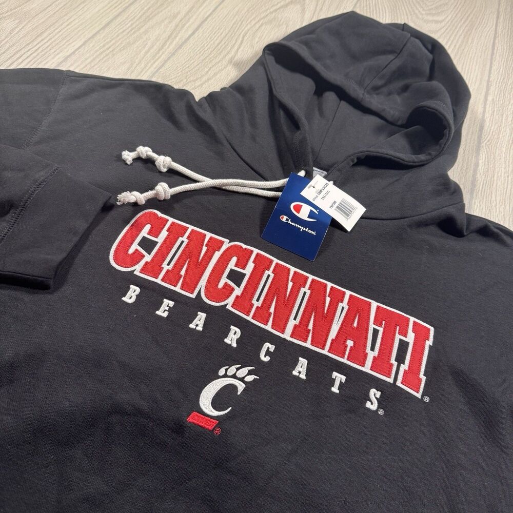Cincinnati Bearcats Fleece Hoodie Mens 2XL Black Sewn Spellout Logo Champion NEW